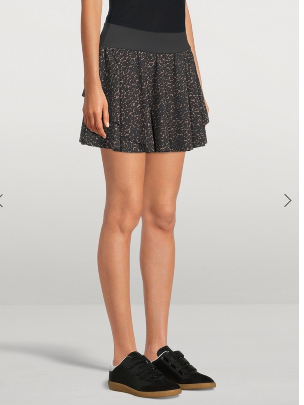 Varley Adams - High Wasted Leopard Skort, Layered Flared Skirt, Jersey Waistband
